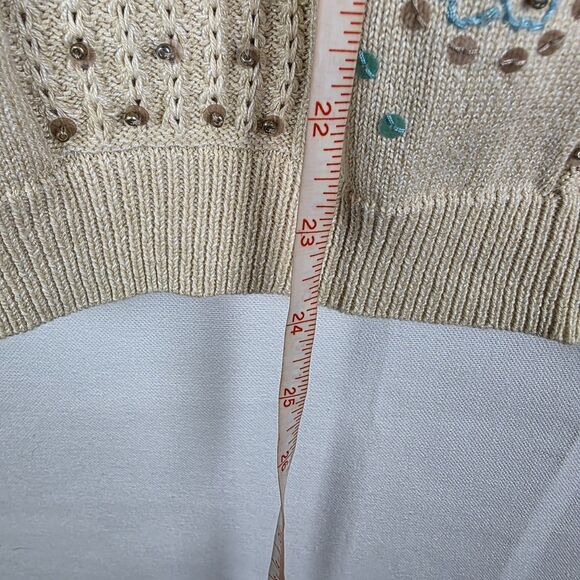ALFRED DUNNER Ivory Cream Turquoise Flower Sweater Embroidered Beaded Size Large - Picture 5 of 5